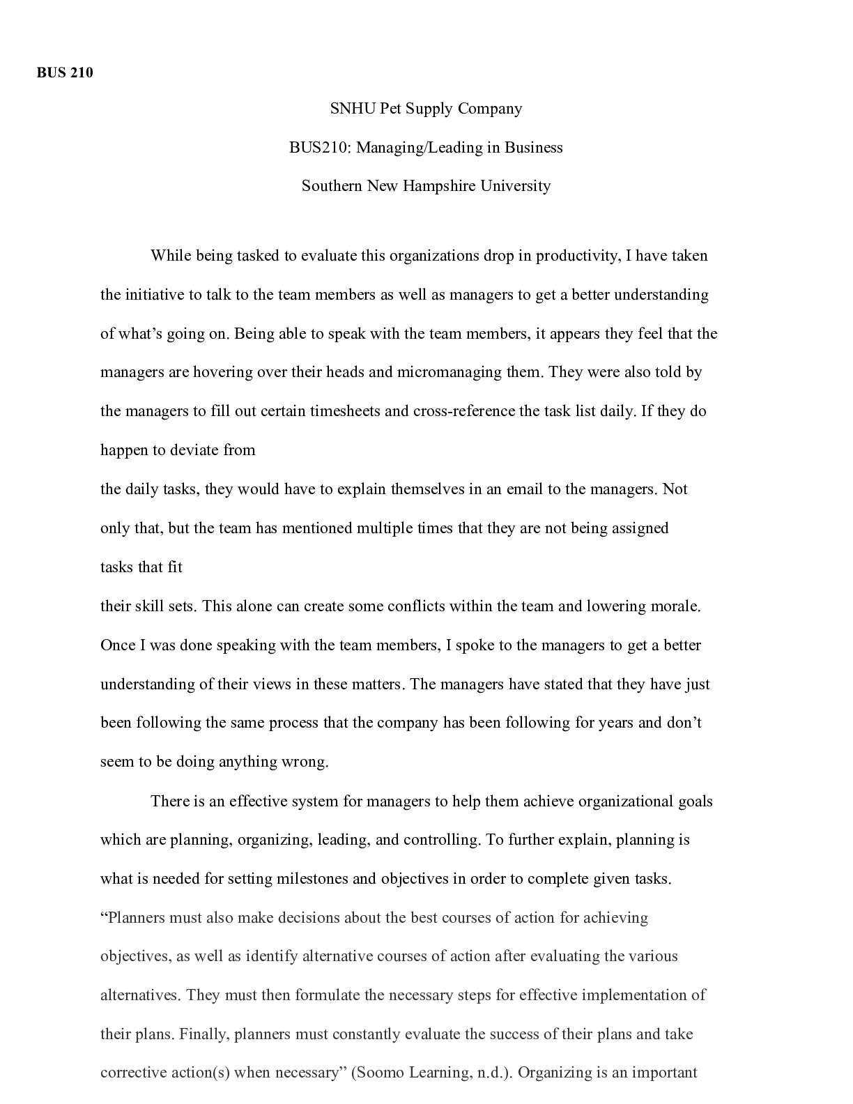 Preview image for BUS210 SNHU Pet Supply Company.docx  BUS 210  SNHU Pet Supply Company  BUS210: Managing/Le